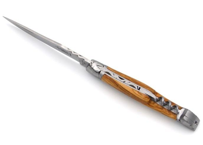 Laguiole folding knife Forged, blade and corkscrew, 12cm olive wood handle with matt finish