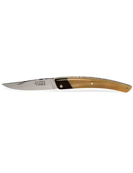Le Thiers ® Prestige folding knife, false bolster in ebony wood, 12 cm blonde horn tip handle, shiny finish