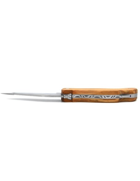 Laguiole folding knife Cubic Grande Nature, 12 cm olive wood handle, woodcock motif, matt finish