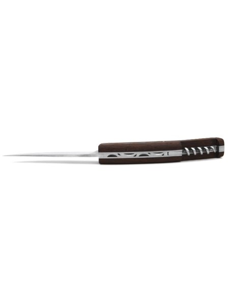Le Thiers ® pliant guilloché main avec tire-bouchon, manche en bois de wengué de 12 cm, finition mat
