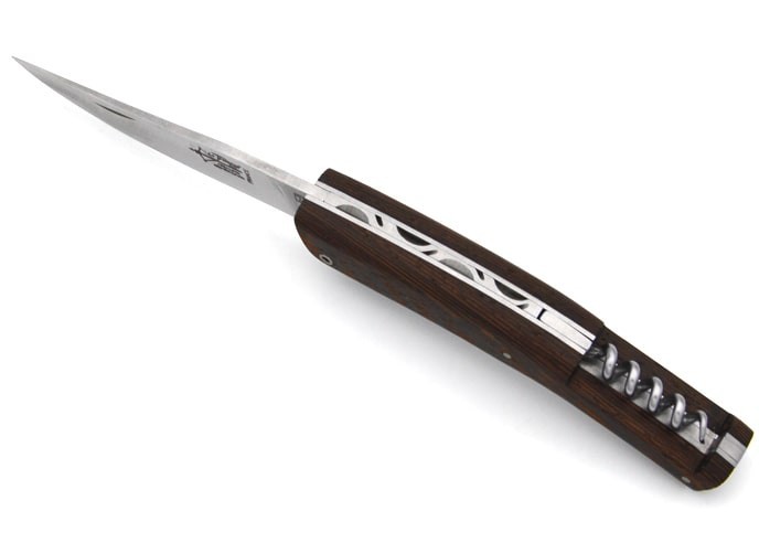 Le Thiers ® folding knife guilloché with corkscrew, 12 cm wenge wood handle, matt finish