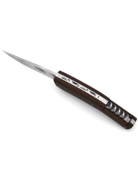 Le Thiers ® pliant guilloché main avec tire-bouchon, manche en bois de wengué de 12 cm, finition mat