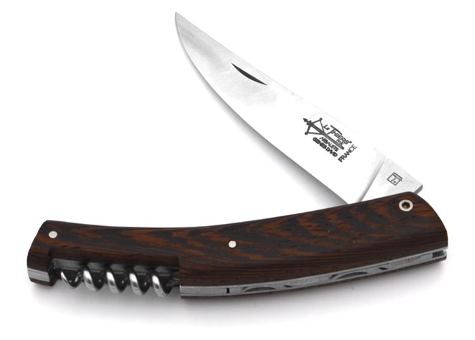 Le Thiers ® folding knife guilloché with corkscrew, 12 cm wenge wood handle, matt finish