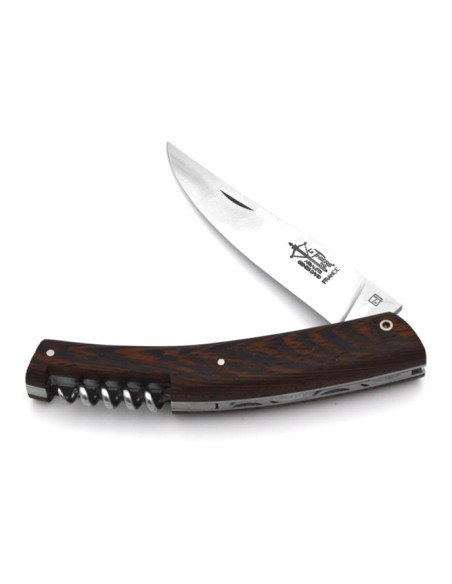 Le Thiers ® folding knife guilloché with corkscrew, 12 cm wenge wood handle, matt finish