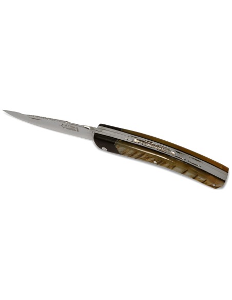 Le Thiers ® Prestige folding knife, ebony wood false bolster, 12 cm ram's horn handle, shiny finish