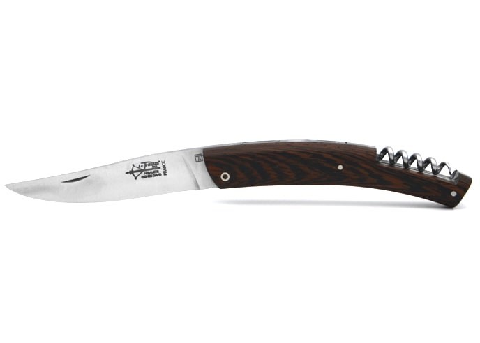 Le Thiers ® pliant guilloché main avec tire-bouchon, manche en bois de wengué de 12 cm, finition mat