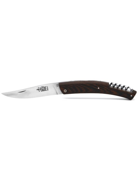 Le Thiers ® folding knife guilloché with corkscrew, 12 cm wenge wood handle, matt finish