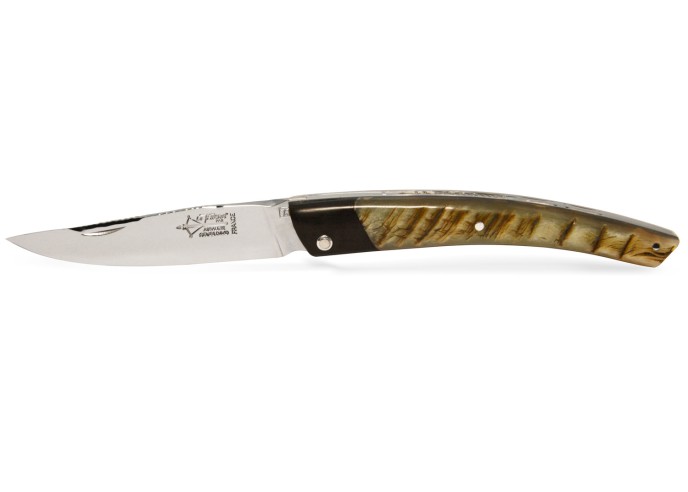 Le Thiers ® Prestige folding knife, ebony wood false bolster, 12 cm ram's horn handle, shiny finish