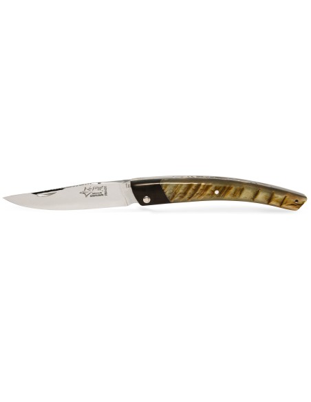 Le Thiers ® Prestige folding knife, ebony wood false bolster, 12 cm ram's horn handle, shiny finish