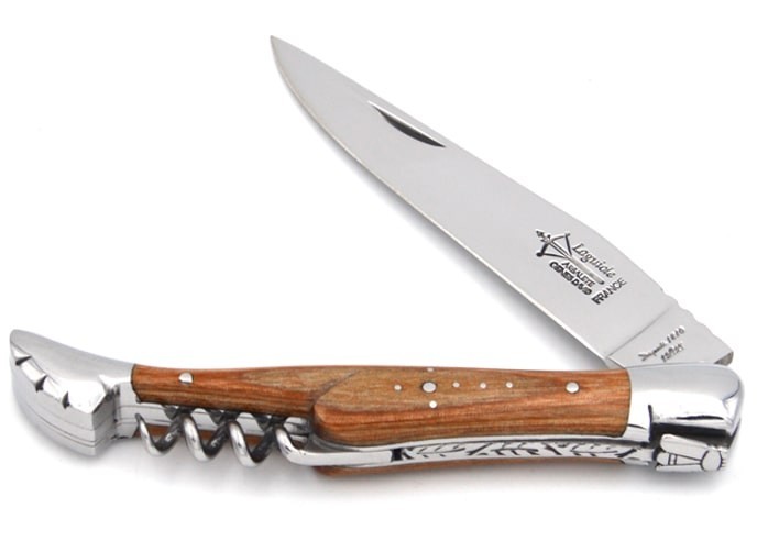 Laguiole folding knife Prestige, blade and corkscrew, 12 cm natural stamina handle, shiny finish