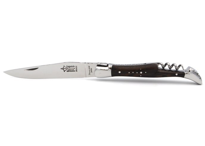 Laguiole pliant Prestige, lame et tire-bouchon, manche en wengué de 12 cm, finition brillant