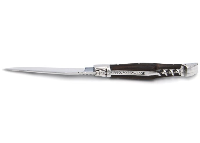Laguiole pliant Prestige, lame et tire-bouchon, manche en wengué de 12 cm, finition brillant