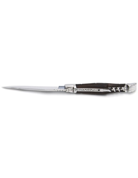 Laguiole pliant Prestige, lame et tire-bouchon, manche en wengué de 12 cm, finition brillant
