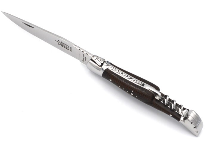 Laguiole pliant Prestige, lame et tire-bouchon, manche en wengué de 12 cm, finition brillant