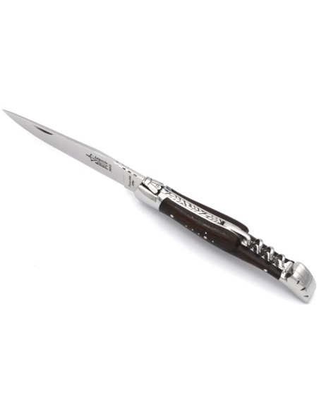 Laguiole pliant Prestige, lame et tire-bouchon, manche en wengué de 12 cm, finition brillant