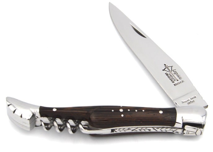 Laguiole folding knife Prestige, blade and corkscrew, 12 cm wenge handle, shiny finish