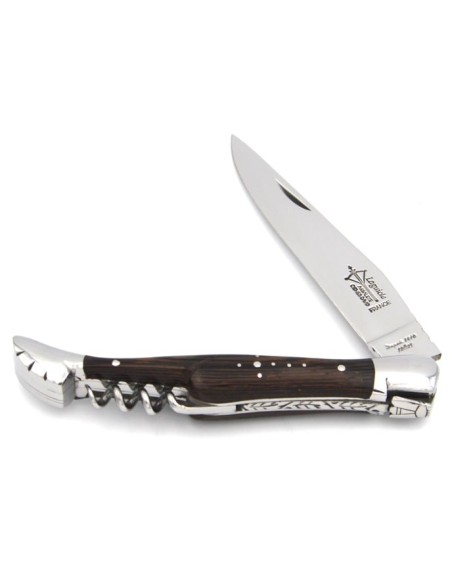 Laguiole pliant Prestige, lame et tire-bouchon, manche en wengué de 12 cm, finition brillant