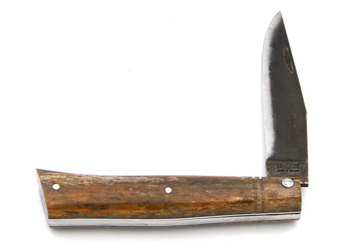Couteau pliant Alpin, manche en os teinté safari de 11 cm, finition brillant