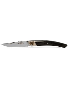 Le Thiers ® knife, black buffalo horn handle with deer antlers bolster 2