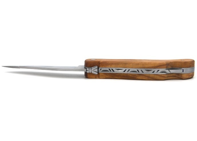 Laguiole folding knife Cubic Grande Nature, 12 cm olive wood handle, deer motif, matt finish