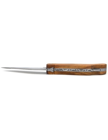 Laguiole folding knife Cubic Grande Nature, 12 cm olive wood handle, deer motif, matt finish