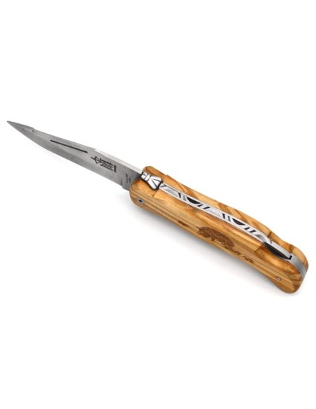 Laguiole folding knife Cubic Grande Nature, 12 cm olive wood handle, boar motif, matt finish