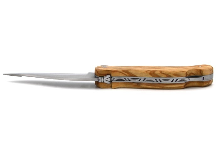 Laguiole folding knife Cubic Grande Nature, 12 cm olive wood handle, boar motif, matt finish