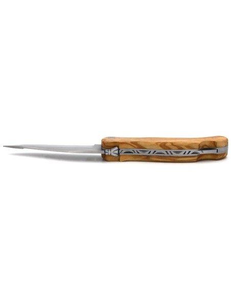 Laguiole folding knife Cubic Grande Nature, 12 cm olive wood handle, boar motif, matt finish