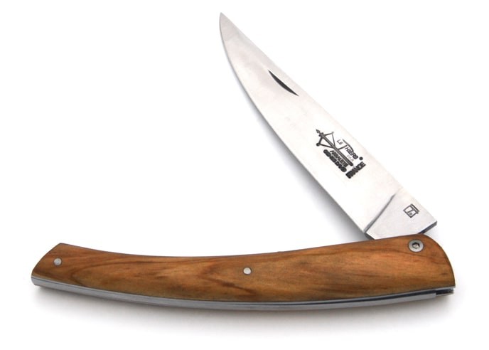 Le Thiers ® folding knife, smooth spring, olive wood handle, matt finish