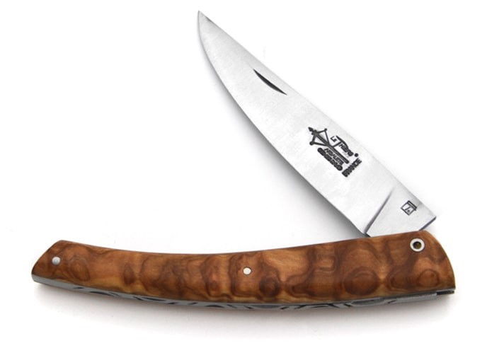 Le Thiers ® folding knife guilloché, 12 cm olive wood handle, matt finish
