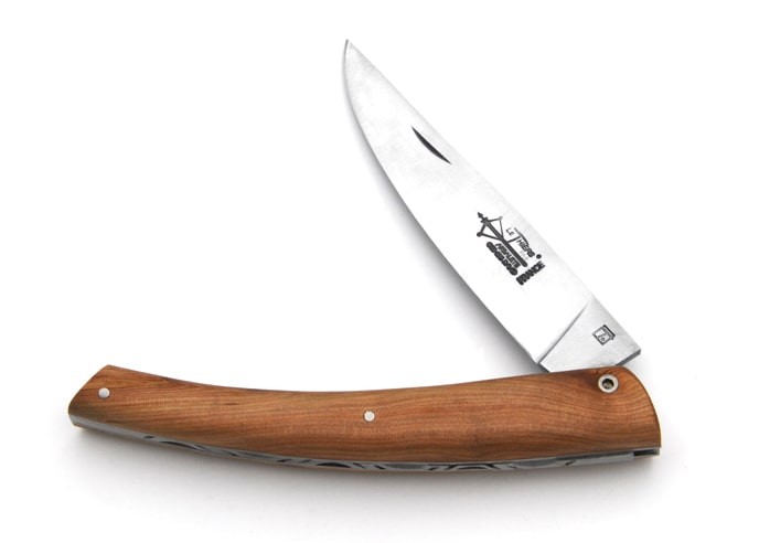 Le Thiers ® folding knife guilloché, juniper wood handle, 12 cm, matt finish