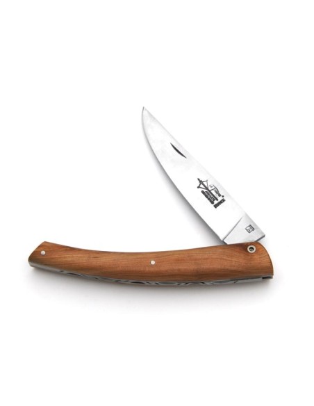 Le Thiers ® folding knife guilloché, juniper wood handle, 12 cm, matt finish