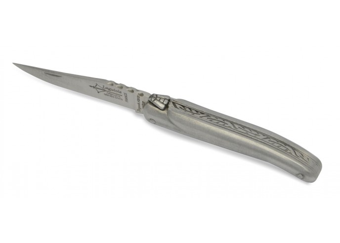 Laguiole Original folding knife, 8 cm full handle in stainless steel, matt finish