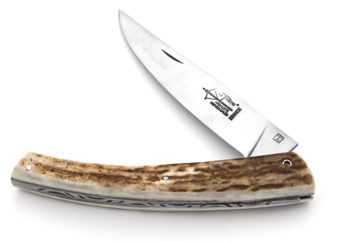 Le Thiers ® folding knife guilloché, 12 cm deer antlers handle, shiny finish