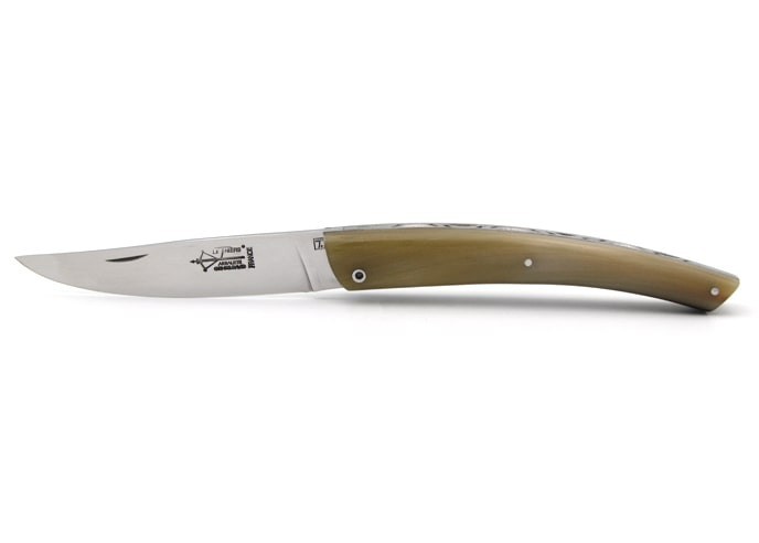 Le Thiers ® folding knife guilloché, 12 cm blonde horn tip handle, shiny finish