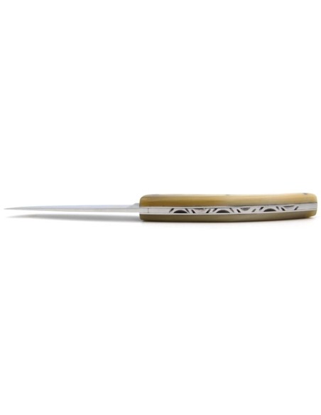 Le Thiers ® pliant guilloché main, manche en pointe de corne blonde de 12 cm, finition brillant