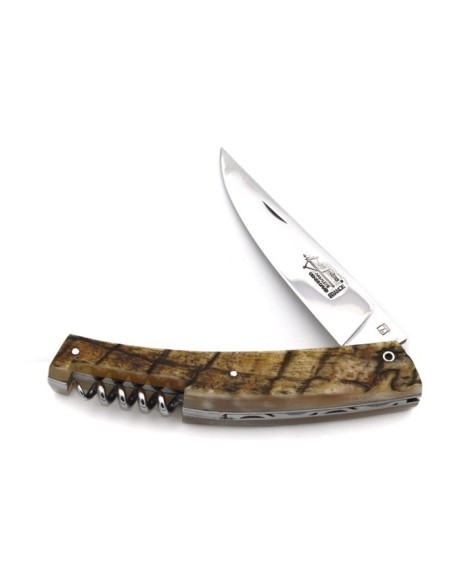 Le Thiers ® folding knife guilloché, corkscrew, 12 cm ram's horn handle, shiny finish