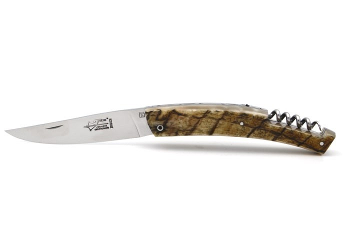 Le Thiers ® pliant guilloché, tire-bouchon, manche en corne de bélier de 12 cm, finition brillant