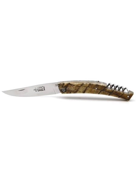 Le Thiers ® folding knife guilloché, corkscrew, 12 cm ram's horn handle, shiny finish