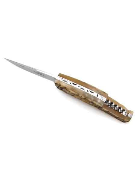 Le Thiers ® pliant guilloché, tire-bouchon, manche en corne de bélier de 12 cm, finition brillant