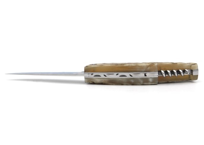 Le Thiers ® pliant guilloché, tire-bouchon, manche en corne de bélier de 12 cm, finition brillant