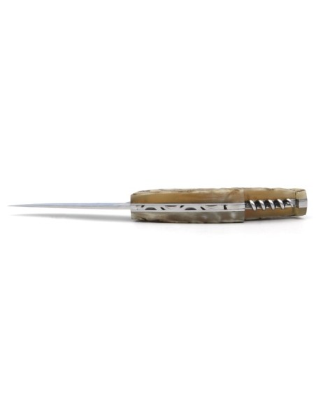 Le Thiers ® pliant guilloché, tire-bouchon, manche en corne de bélier de 12 cm, finition brillant