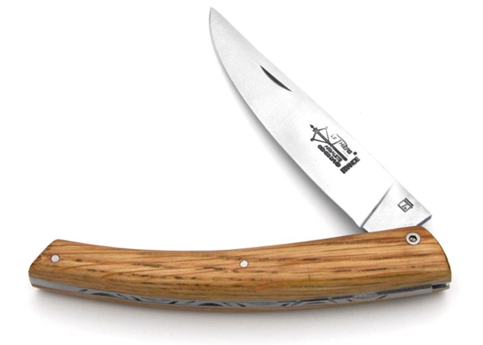 Le Thiers ® folding knife, guilloché, 12 cm oak wood handle, matt finish