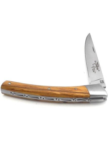 Le Thiers ® pliant guilloché main, manche en olivier de 11 cm, finition mat