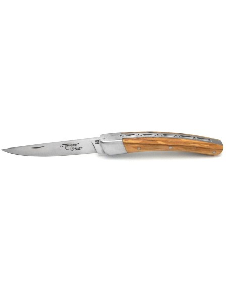 Le Thiers ® folding knife guilloché, 11 cm olive wood handle, matt finish