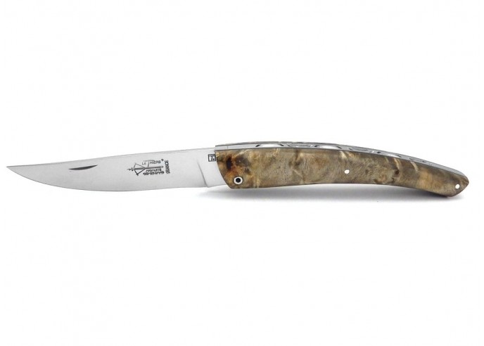 Le Thiers ® folding knife, guilloché, 12 cm stabilized chestnut burl handle, matt finish