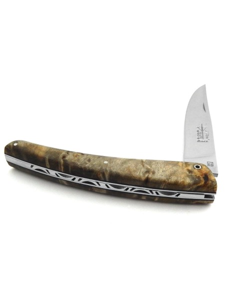 Le Thiers ® folding knife, guilloché, 12 cm stabilized chestnut burl handle, matt finish