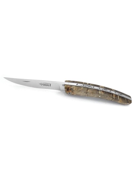 Le Thiers ® folding knife, guilloché, 12 cm stabilized chestnut burl handle, matt finish
