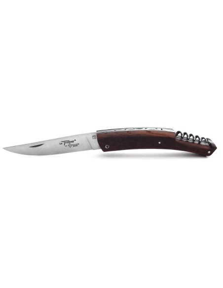 Le Thiers ® folding knife, guilloché with corkscrew, oak wood from barrel of wine, matt finish