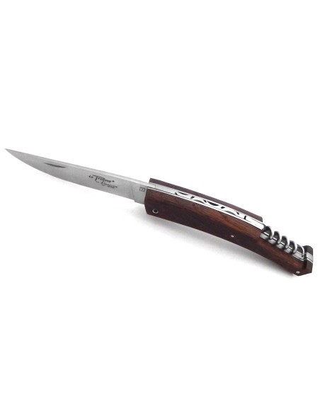 Le Thiers ® folding knife, guilloché with corkscrew, oak wood from barrel of wine, matt finish